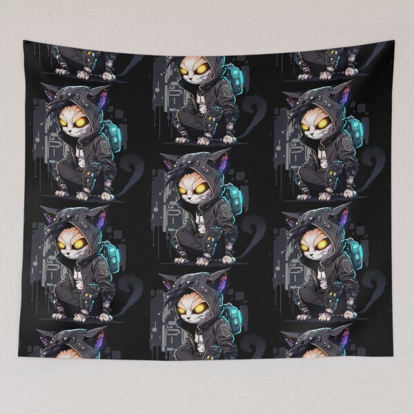 Item preview, Hacker Cat Cyberpunk Dark Design (For Dark Background) designed and sold by Shaani.