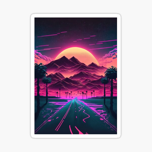 Neon Sunrise Over the Mountains Sticker