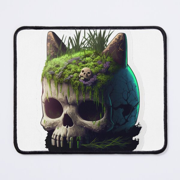 Item preview, Cartoon Mossy Cat Skull, Sticker designed and sold by SkullandKitten.