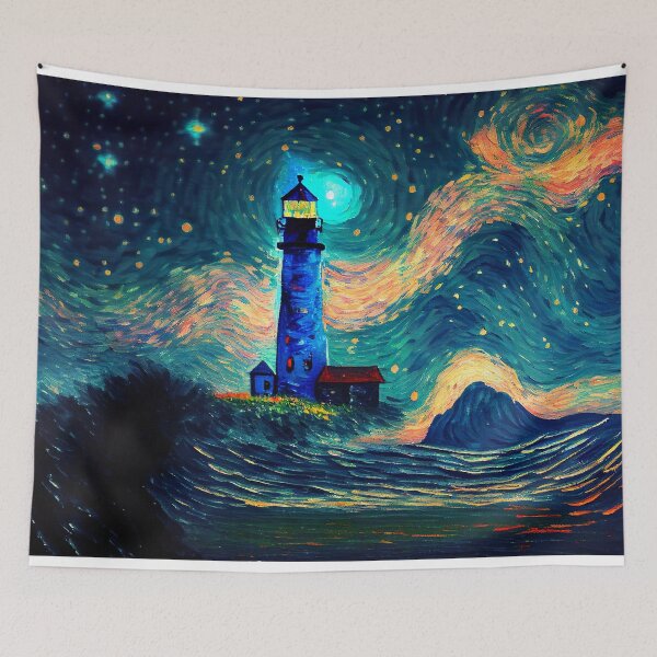 Item preview, The starry lighthouse, Lighthouse painting designed and sold by Christophe Henin.