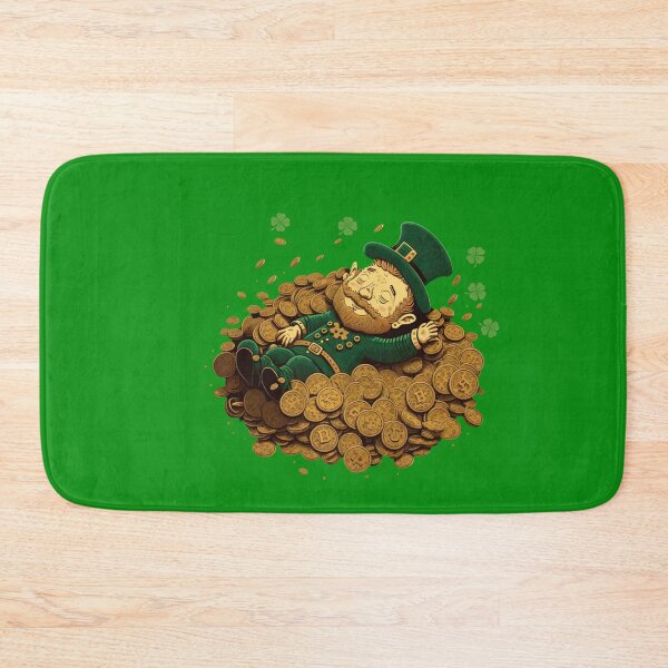 Aperçu de l'œuvre St Patrick's day Leprechaun allongé sur des pièces de monnaie et des trèfles créée et vendue par CG Studio.