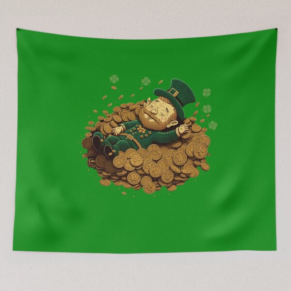 Artikelvorschau, St. Patrick's Day Kobold, der auf Münzen und Shamrocks liegt entworfen und verkauft von CG Studio.