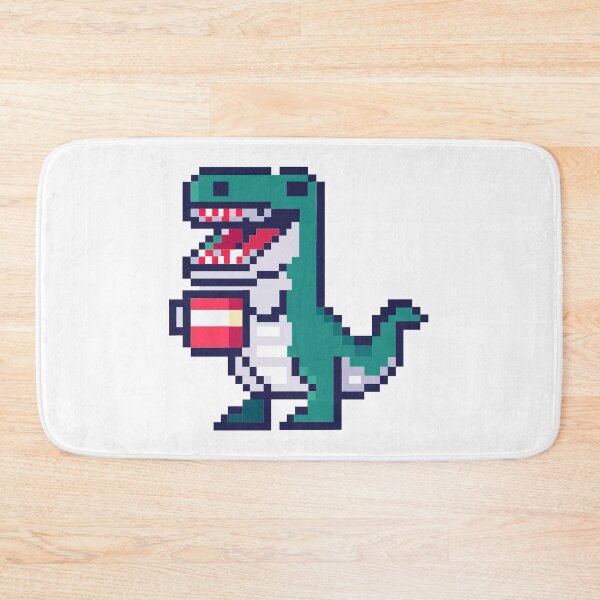 Item preview, T-rex with coffee - pixel art designed and sold by Ellisano.