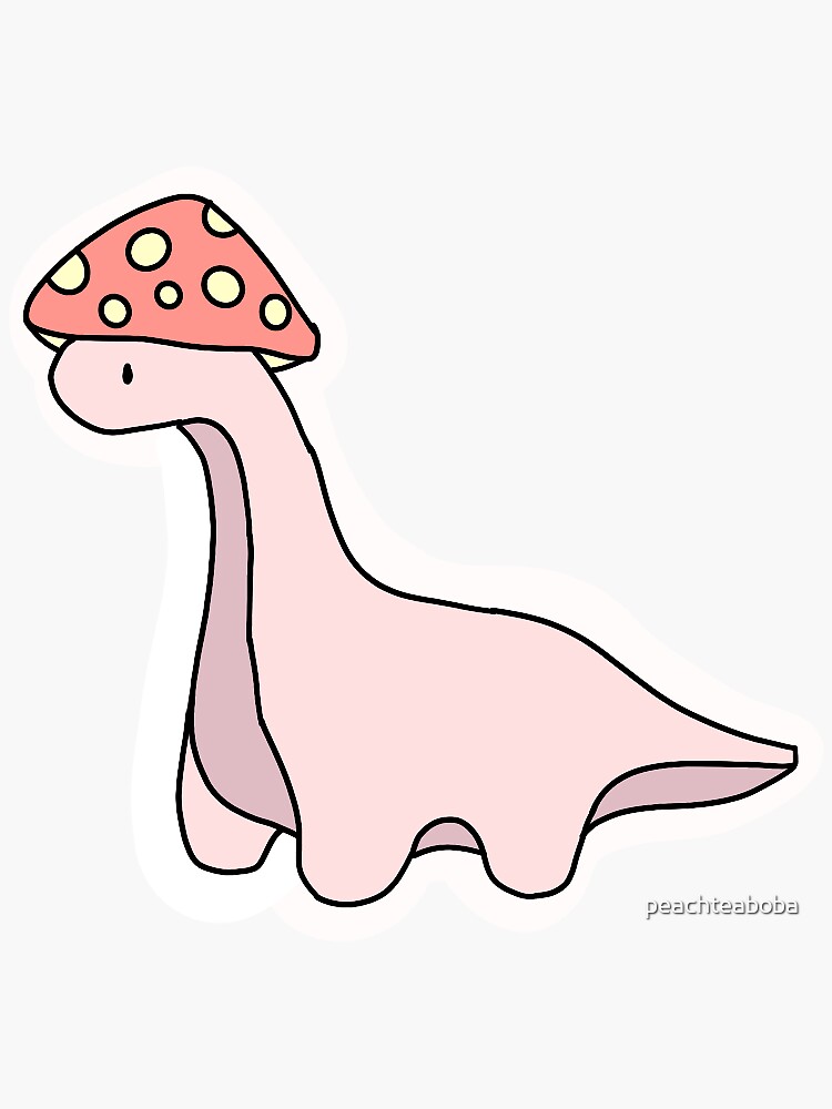 "simple cute pink dinosaur wearing a mushroom hat" Sticker for Sale by peachteaboba Redbubble