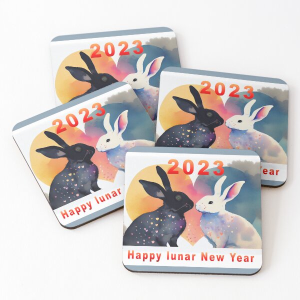 Item preview, Watercolor Postcard of a Pair of Rabbits, Happy Lunar New Year 2023 designed and sold by factory88.