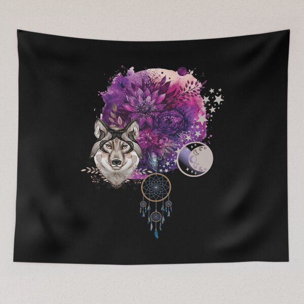 Item preview, Wolf Spirit Animal Dream Catcher Moon Phases designed and sold by ColorfulMystic.