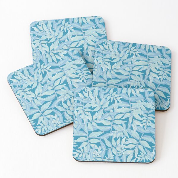 Botanical Tropical Jungle Leaves Pattern Aria Petals in Real Teal Coasters (Set of 4)