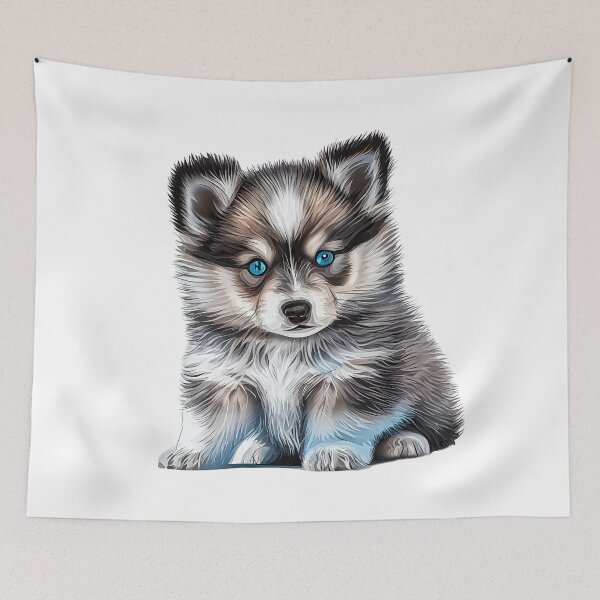 Item preview, Cute blue-eyed Pomsky/Mini Husky Puppy digital art drawing for printables designed and sold by BHC-P.