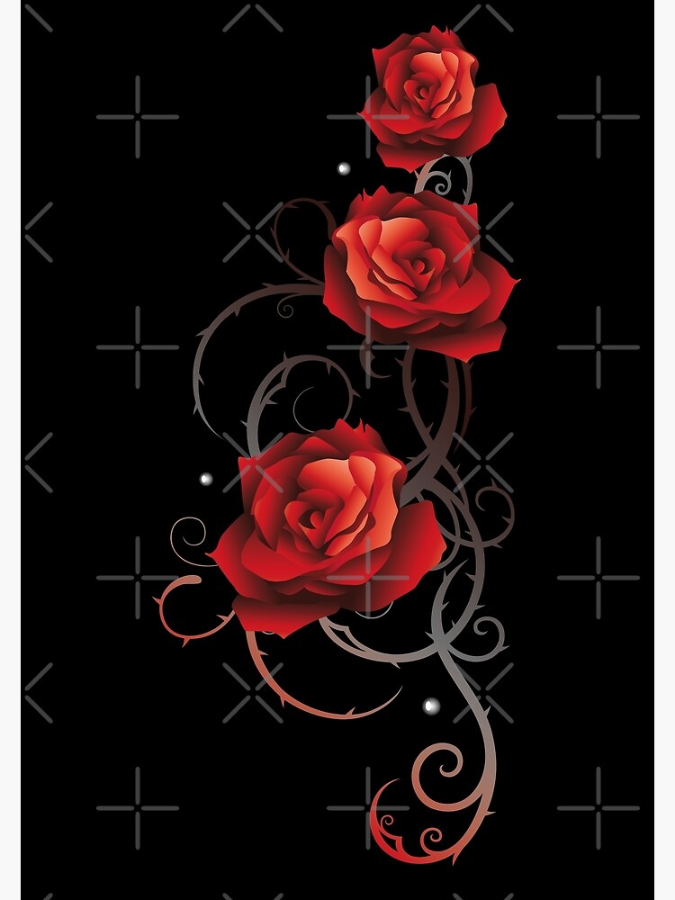 Beautiful Red Roses Thorns And Leaves In Love Greeting Card By