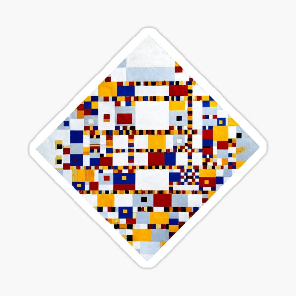 Aperçu de l'œuvre Mondrian Victory Boogie Woogie Néo-Plasticisme Art Abstrait Fond Rouge créée et vendue par Brasilia.