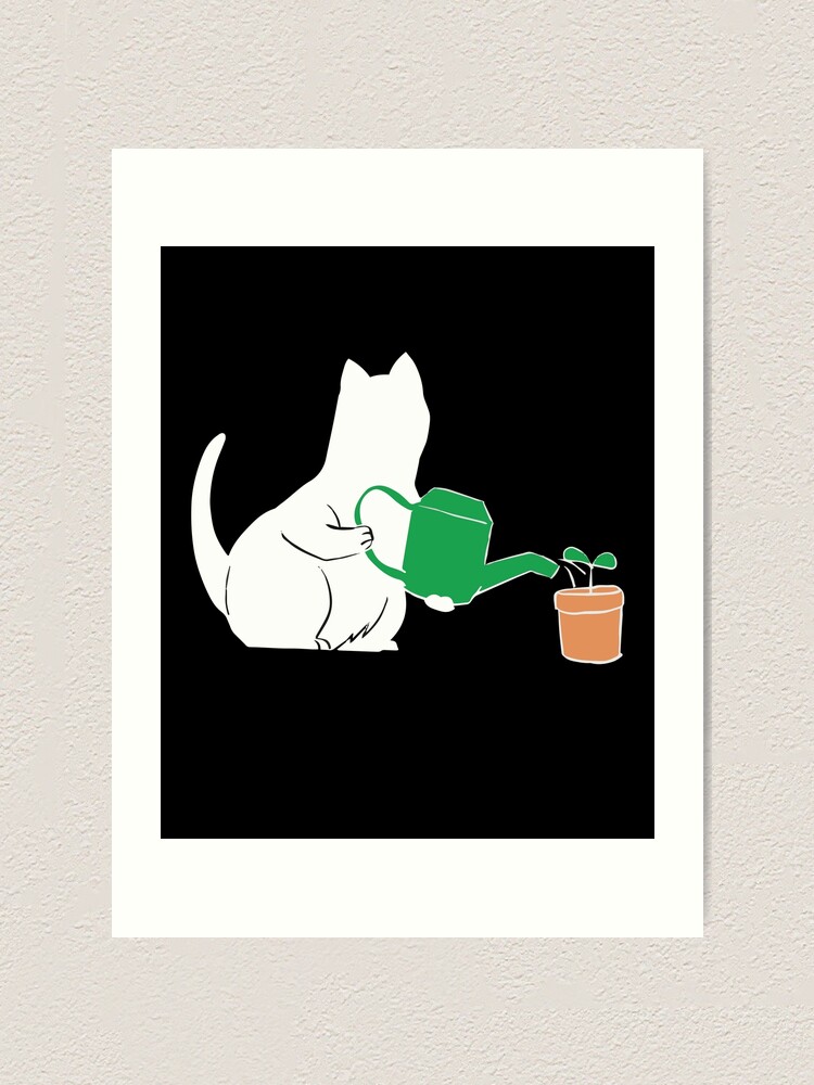 Impression Artistique Drole De Dessin Anime Jardin Chat Jardinage Felin Amant Cadeau Par Japaneseinkart Redbubble