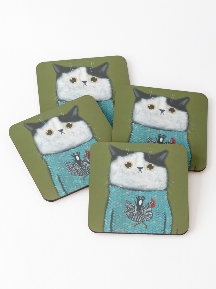 Thumbnail 1 of 5, Coasters (Set of 4), Chicken Sweater designed and sold by kilkennycat.