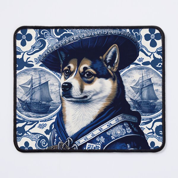 Item preview, Fancy explorer dog in blue tile designed and sold by estrucida.