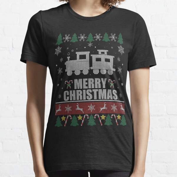 Ugly Christmas Sweater Wagon Train Lovers Essential T-Shirt