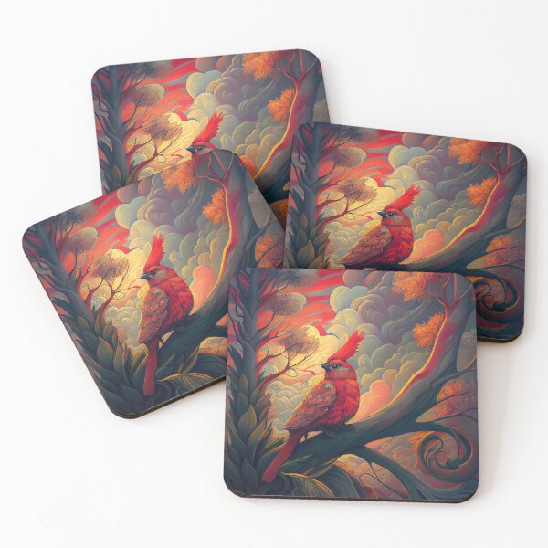 Item preview, pájaro rojo al atardecer designed and sold by OccultDreams.