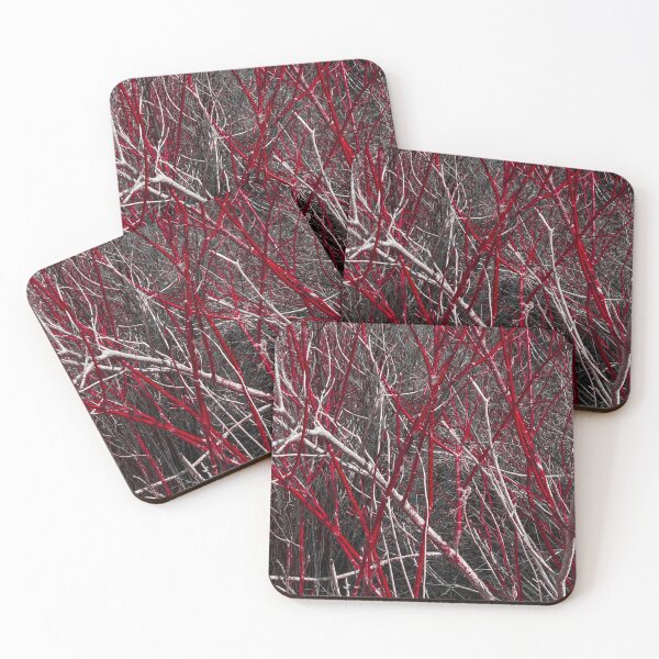 Item preview, Monochrome Red Black and White Nature Shot of Winter Trees designed and sold by KatTheBandit.