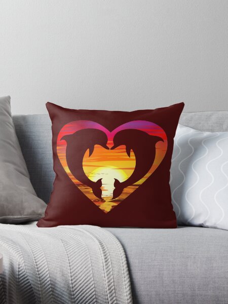 Vista previa del artículo con la obra «Love Dolphins - Sunset Heart», diseñado y vendido por Peppermint Narwhal.
