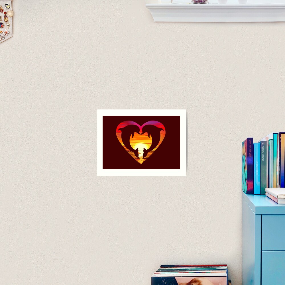 "Love Dolphins - Sunset Heart" Art Print by PepomintNarwhal | Redbubble