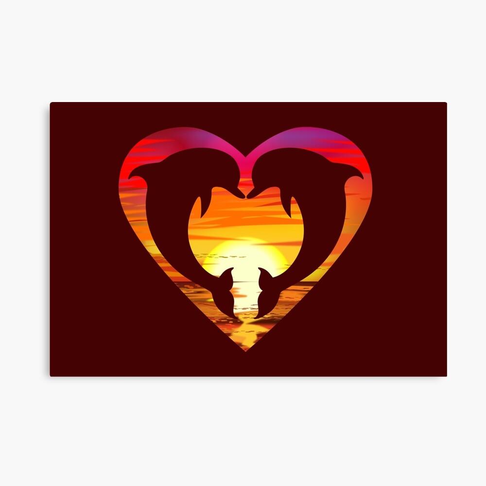 "Love Dolphins - Sunset Heart" Canvas Print by PepomintNarwhal | Redbubble