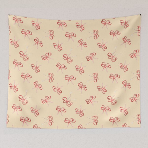 Item preview, Rusty Pink Ribbons Tied in Bows Pattern on Creamy Maize Yellow designed and sold by Blue Daisy Studio.