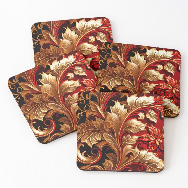 Item preview, Luxury Flowers Abstract Pattern in Gold, Red, Black designed and sold by HiArtify ❤️.