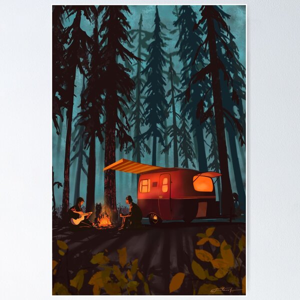 retro twilight camping Poster