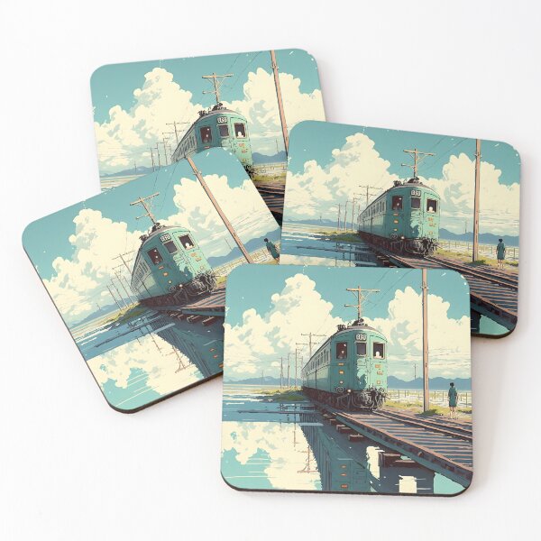 Item preview, Retro Anime Style Night View Old Japanese Train designed and sold by KaPrints.