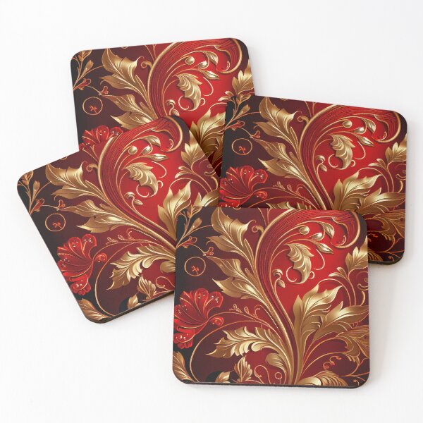 Item preview, Luxury Flowers Abstract Pattern in Gold, Red, Black designed and sold by HiArtify ❤️.
