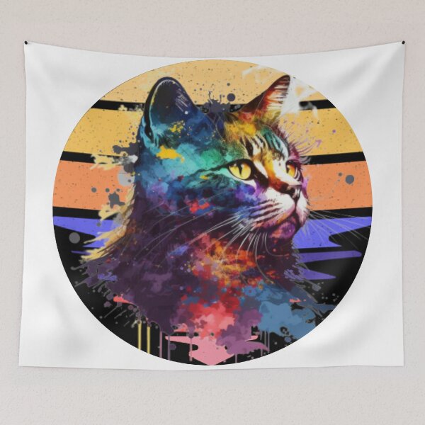 Item preview, Abstract Vintage Sunset Watercolor Cat designed and sold by SilverAndGolden.