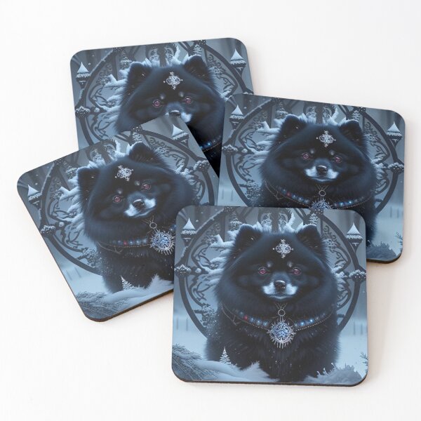 Artikelvorschau, Snowy Black Pomeranian In Front of a Pentagram Gate entworfen und verkauft von Nocturne Paws.