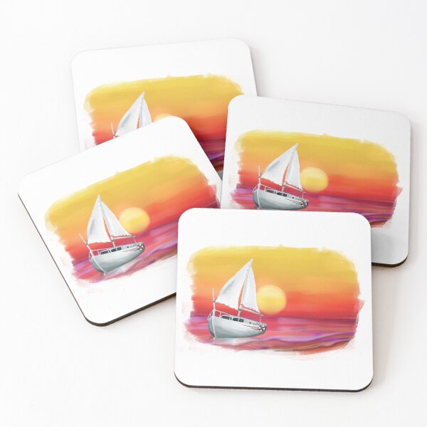 Artikelvorschau, Segelboot-Sonnenuntergang über Meer-Segeln-Liebhaber-buntes Segel-Boot entworfen und verkauft von Delightfully Cynical.