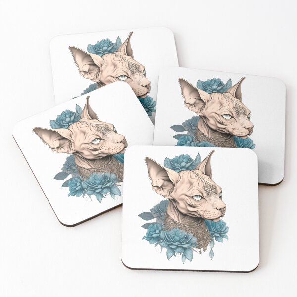 Item preview, Sphynx Cat Paired with Blue Roses designed and sold by Nocturne  Paws.