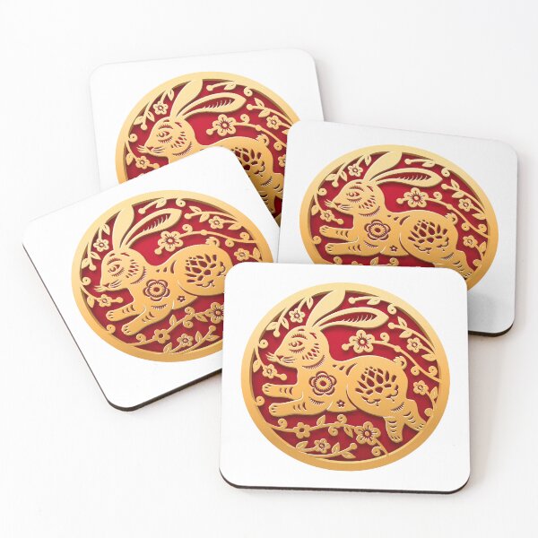 Item preview, Chinese medallion with rabbit, gold and red designed and sold by JAG2B.