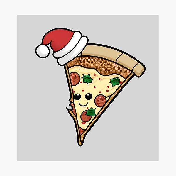 Artikelvorschau, Happy Pizza Slice (Weihnachtskunst) entworfen und verkauft von The-Fox-Hole.