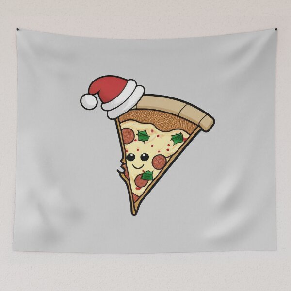 Artikelvorschau, Happy Pizza Slice (Weihnachtskunst) entworfen und verkauft von The-Fox-Hole.