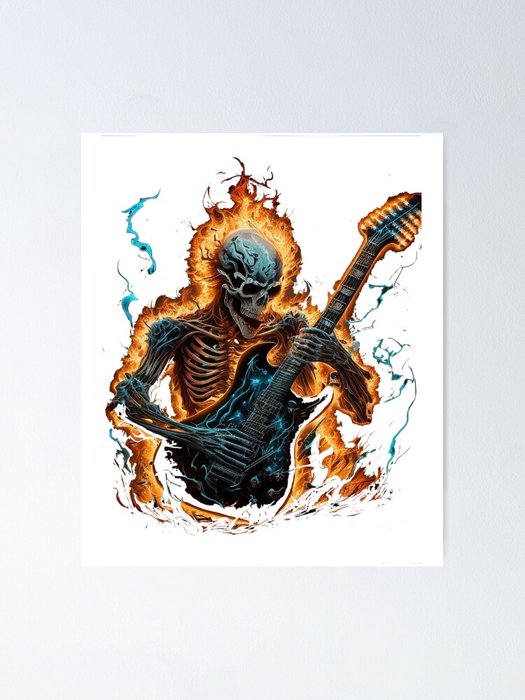 Skeleton fire and guitar musical Poster for Sale by