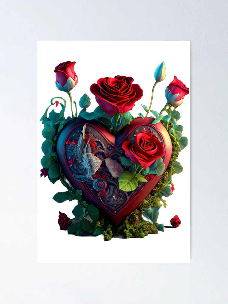 Valentine's Day Heart and Roses High Quality Poster for Sale by