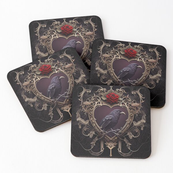 Item preview, Gothic valentine, gothic image, gothic art, black crow, red rose designed and sold by GeoffBeattie.