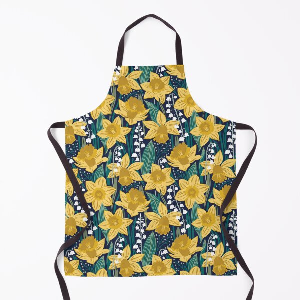 Item preview, Toxic beauty // oxford navy blue background yellow daffodils and white lily of the valley flowers sage pine and jade green leaves designed and sold by SelmaCardoso.