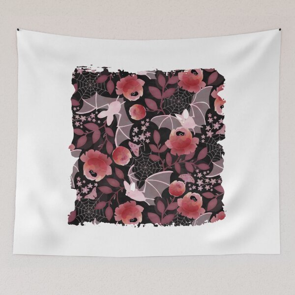 Item preview, Pastel bat floral black background  designed and sold by otakekaiten66.