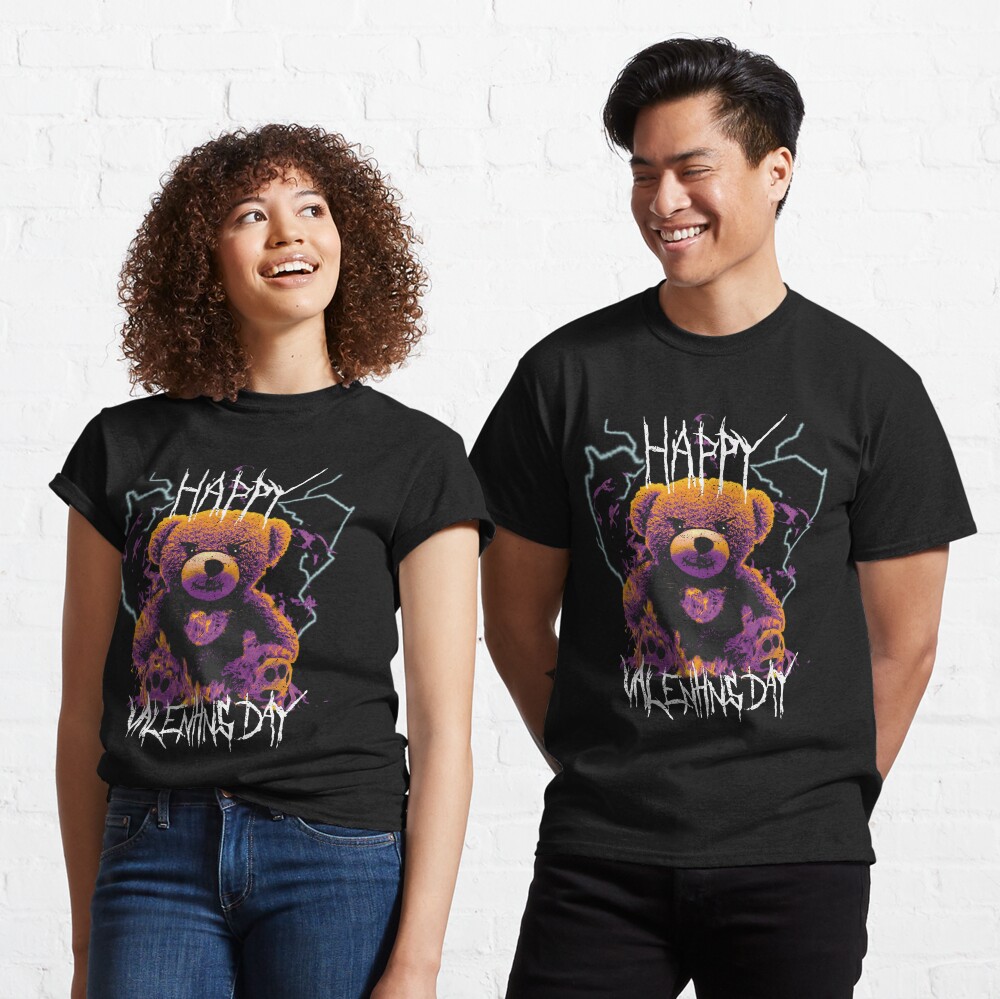 Happy Valentine s Day heavy metal retro style evil burning teddy bear with heart Essential T Shirt by Dukate Redbubble