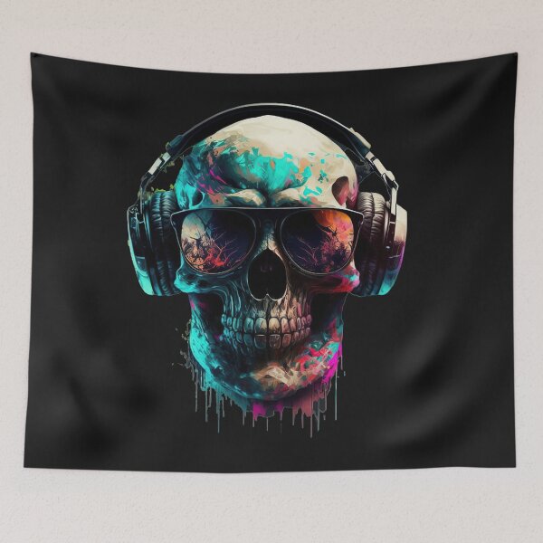 Item preview, Cool Sugar Skull with Sunglasses and Headphones Funny designed and sold by CoyoteStudio.