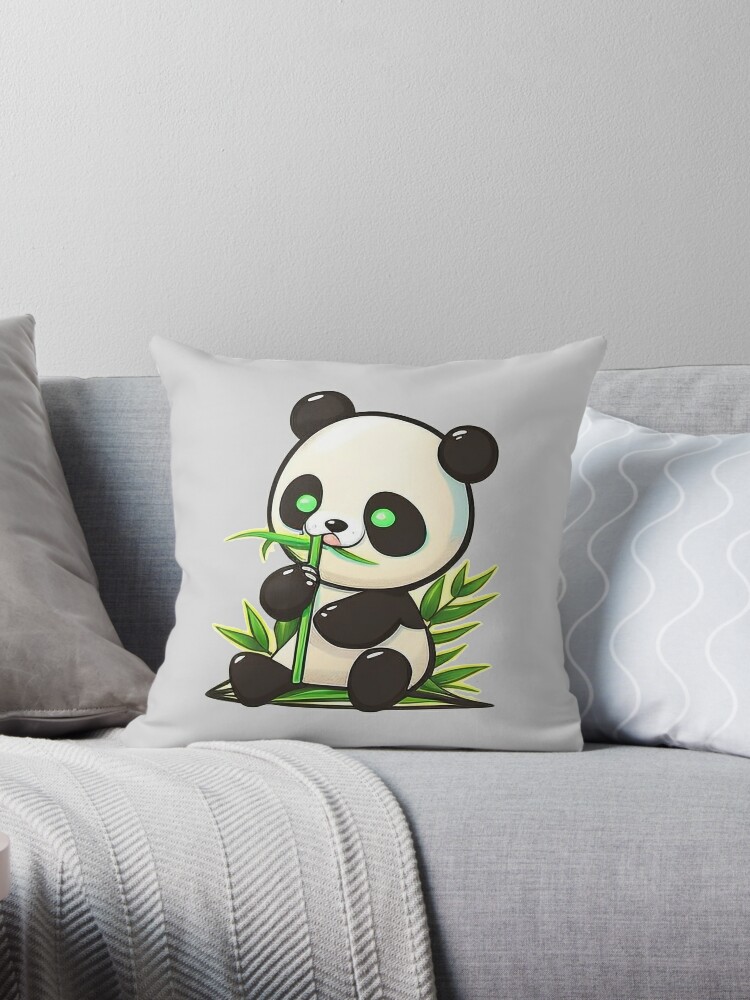 Throw Pillow giant panda while eating bamboo 