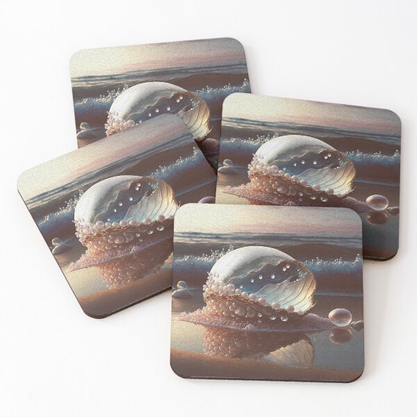 Item preview, Fantasy Sunset Seascape A Glittering Seashell adorned with Pearls amidst the Ocean Waves designed and sold by Trendy Valley .
