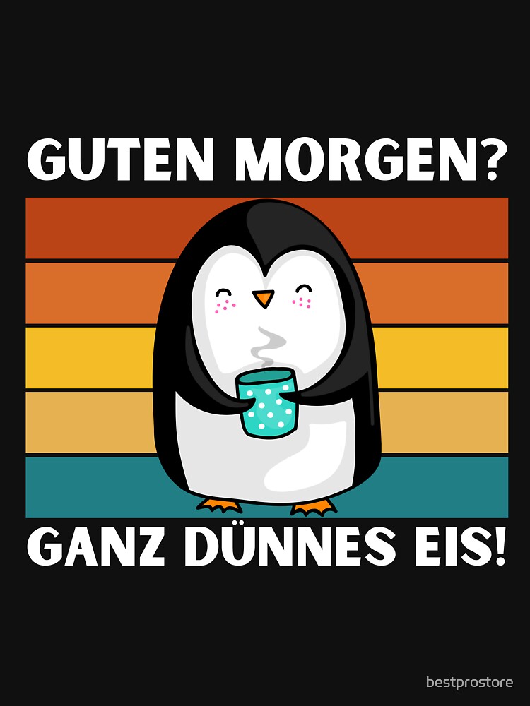 "Guten Ganz dünnes Eis kalter pinguin der eine tasse kaffee hält