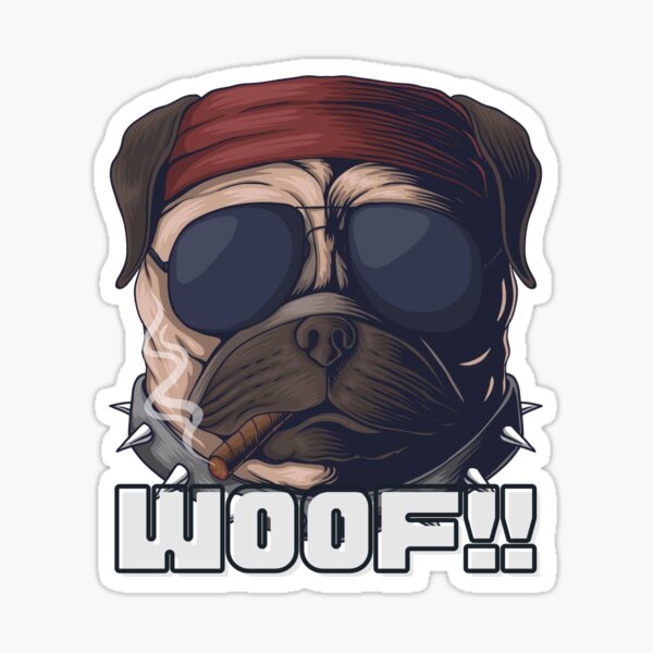 PUG 4 LIFE, Gangsta Pug Dog Sunglasses Gold Chain' Sticker