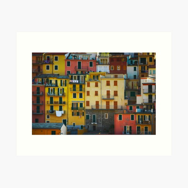Manarola village, colorful pattern of houses. Cinque Terre, Italy. Art Print