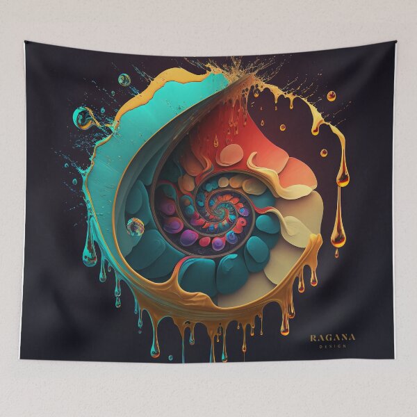 Item preview, Exclusive Dripping Colourful Drops in Fibonacci Style for Wall Art, Home and Office Decor designed and sold by RAGANADesign.