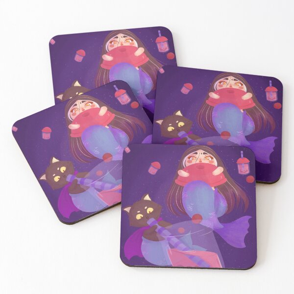 Item preview, A mermaid with your cat drinking bubble tea designed and sold by Bubussauro.