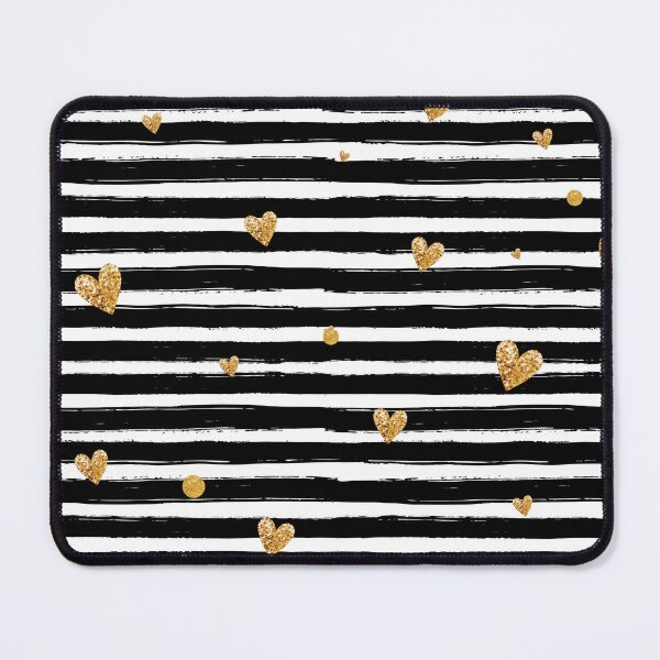 Item preview, Gold Glittering Hearts On Black Horizontal Stripe designed and sold by risingrocket.